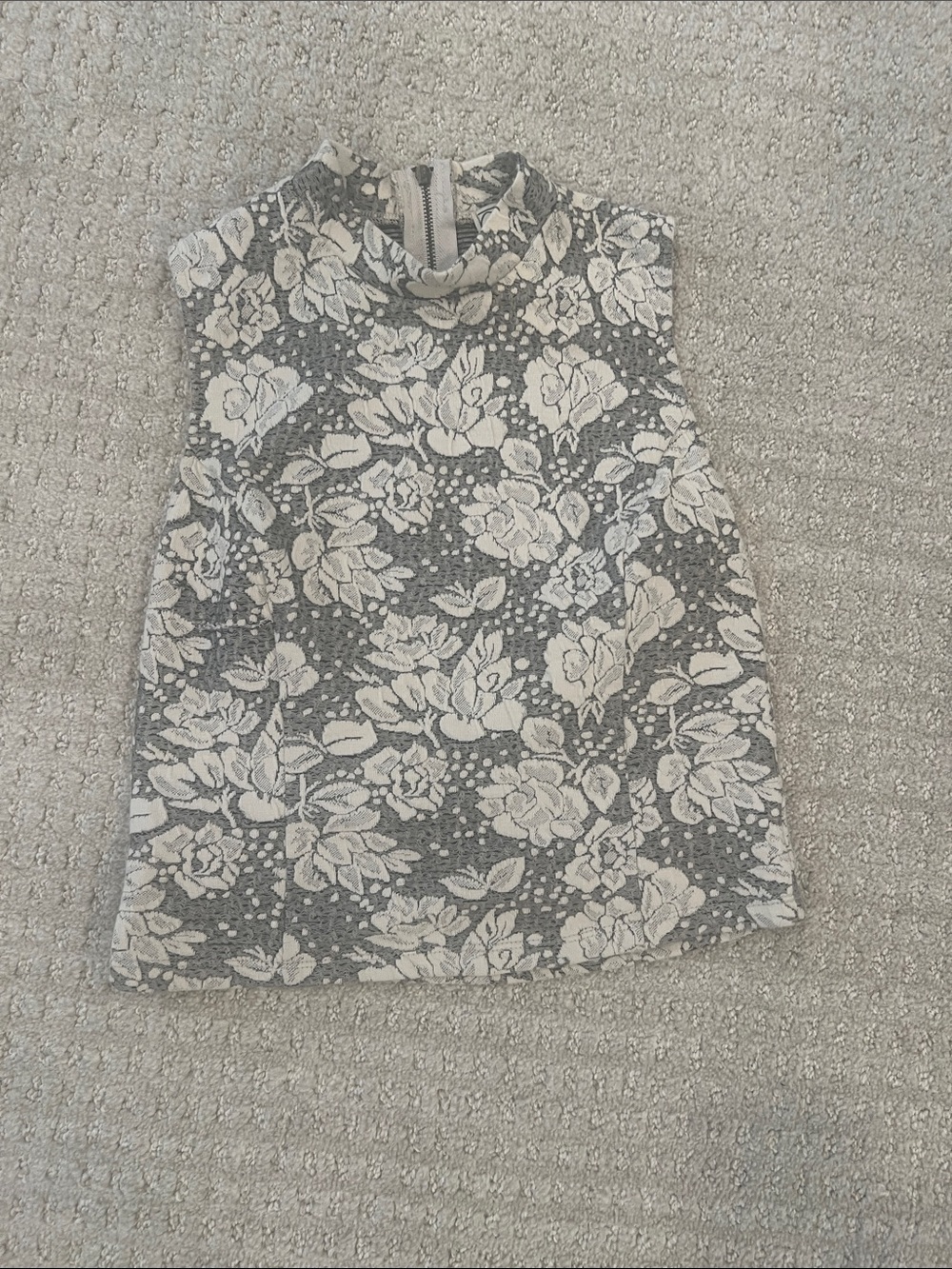 Chloe K Gray and White Floral Mock Neck Crop Top